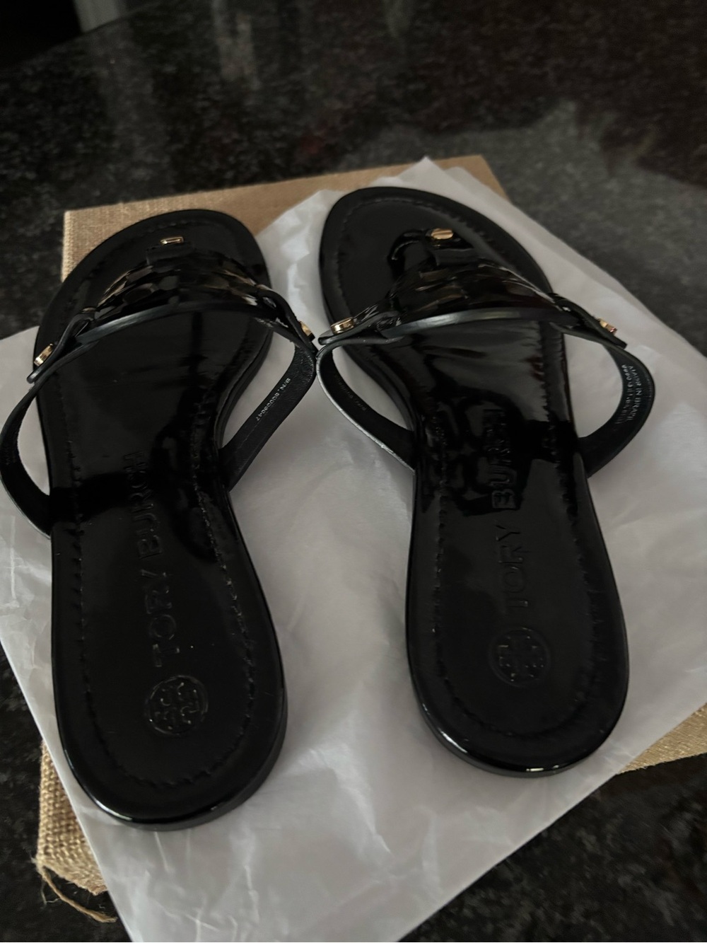 Worn once. Tory Burch Patent black leather sandals - Picture 3 of 9